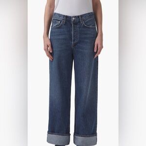 Agolde Dame Cuffed High Waist Dark Blue Denim Jeans